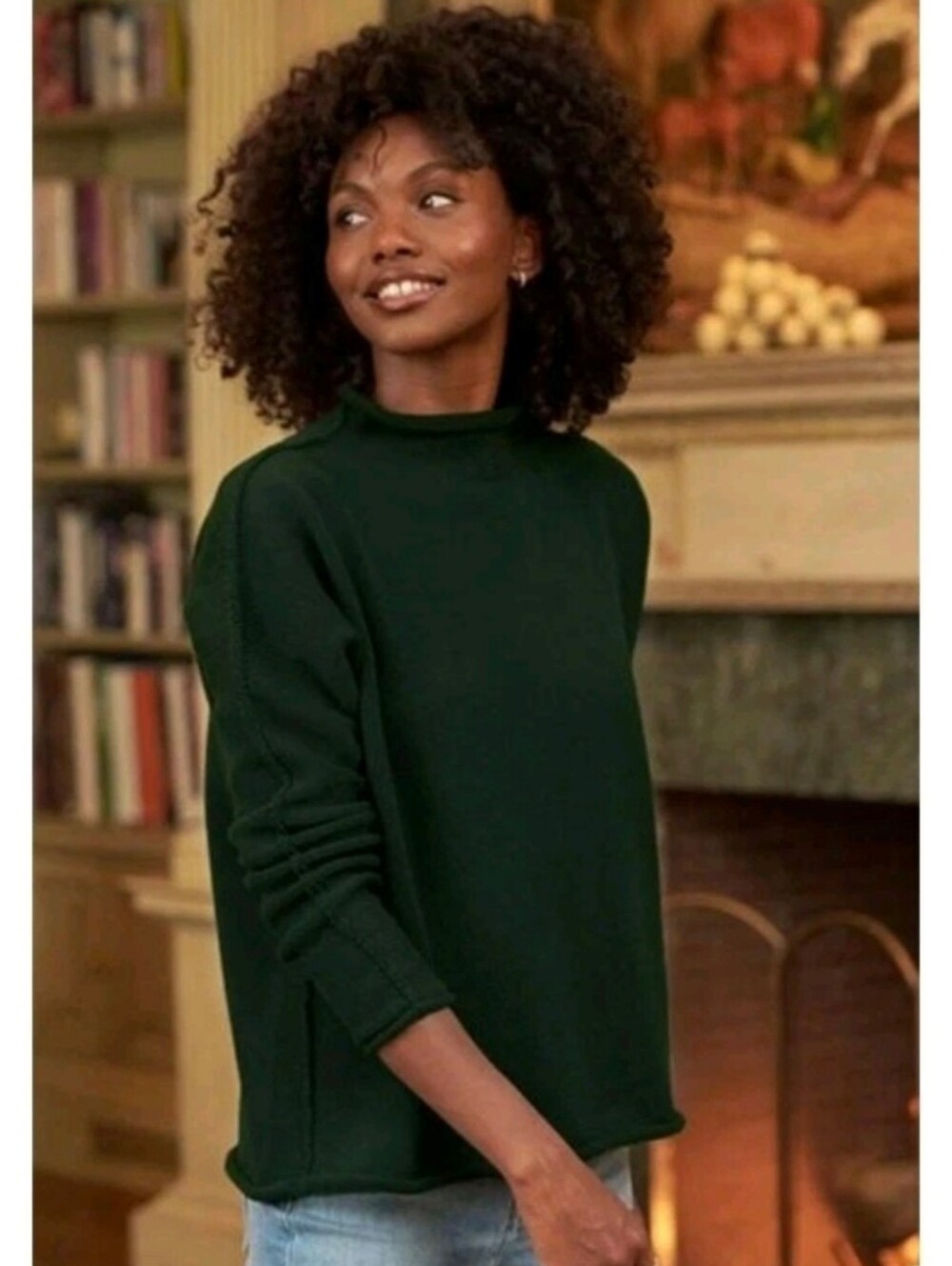 Frank & Eileen Monterey Rolled Funnel Neck Knit Sweater Womens M Green